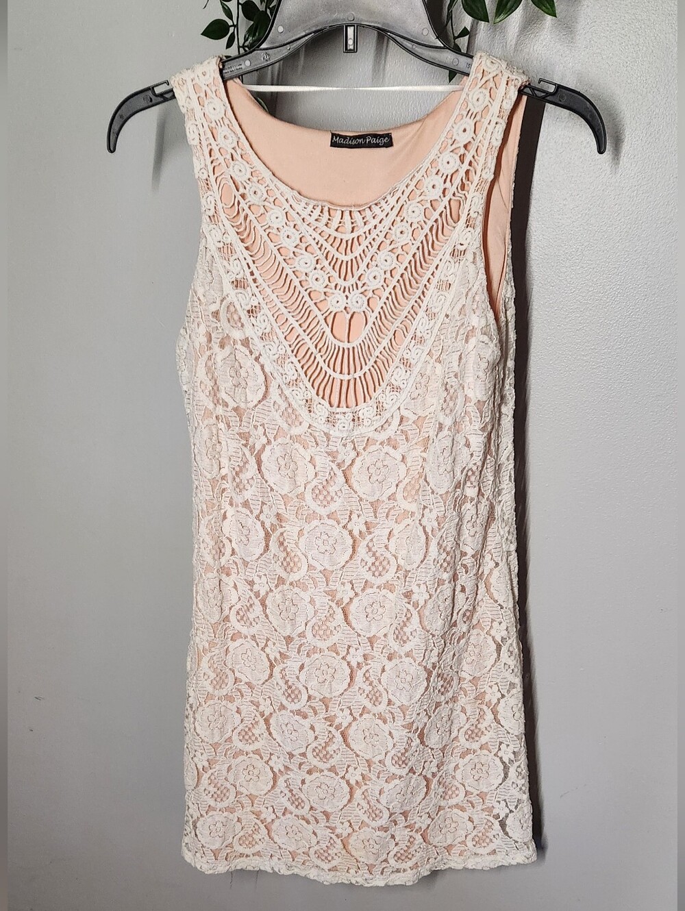 Madison Paige Peach Lace Overlay Mini Dress